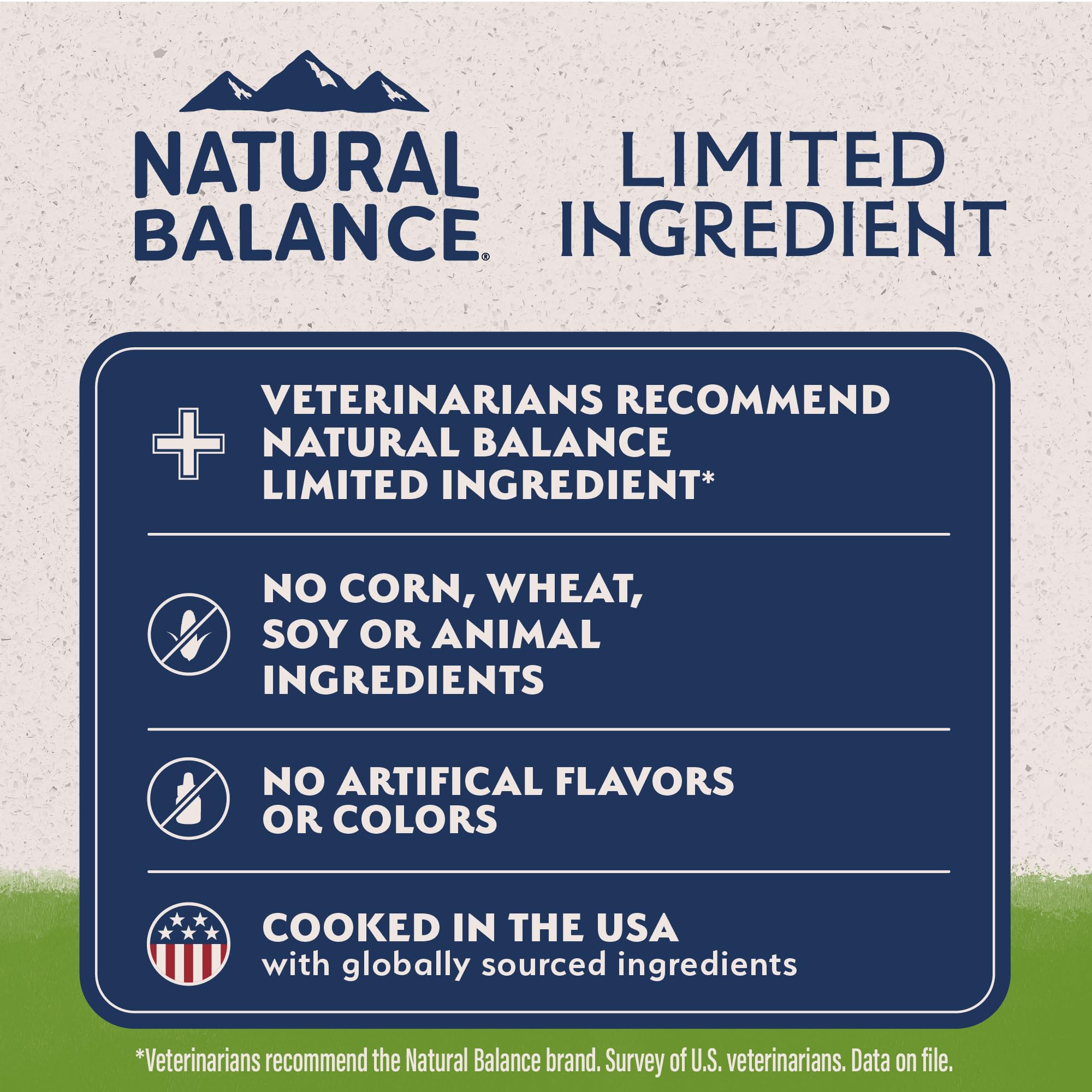 Natural Balance vegetarian kibble with brown rice, potatoes, cranberries, and oats provides balanced nutrition