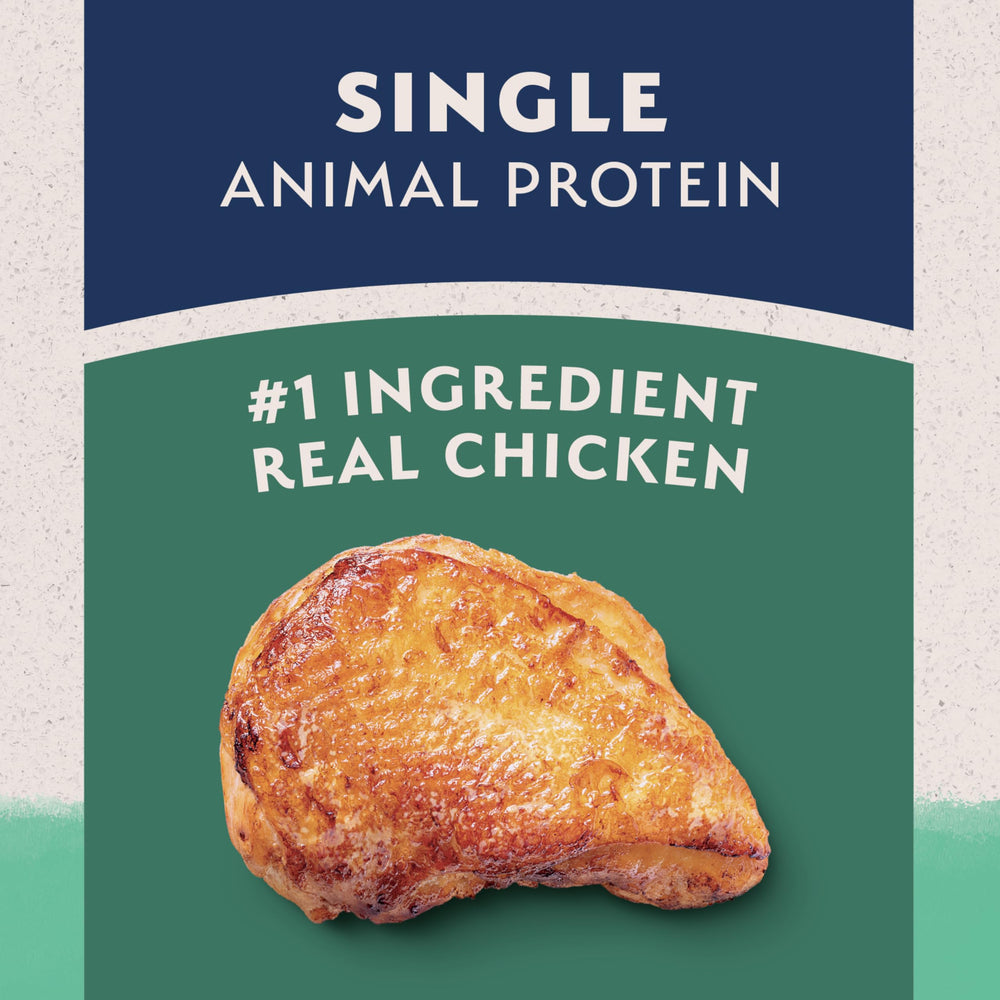 Close look at chicken and sweet potato ingredients in Natural Balance formula