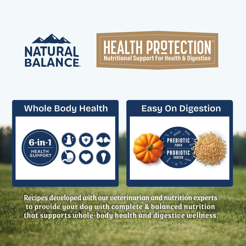 Natural Balance Health Protection kibble with probiotic coating for gentle digestion