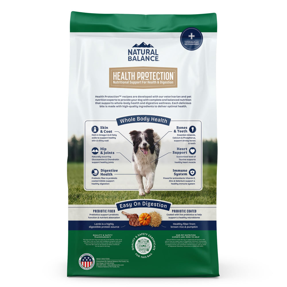 Natural Balance Health Protection with prebiotic fiber highlights digestive wellness