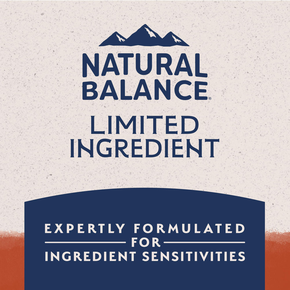 Natural Balance L.I.D. no-added-peas label highlighting simplified recipe