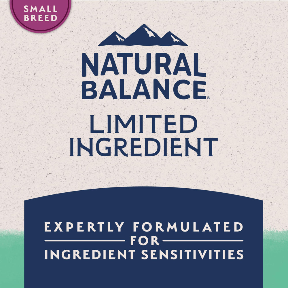 Natural Balance L.I.D. small breed kibble texture close-up and crunch.