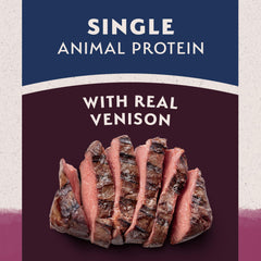 Natural Balance Reserve single-protein venison highlights simplified ingredients for sensitive dogs.