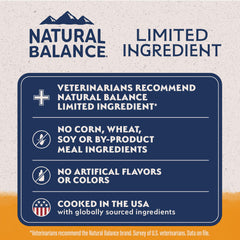 Natural Balance duck-based recipe with potatoes supporting digestion.
