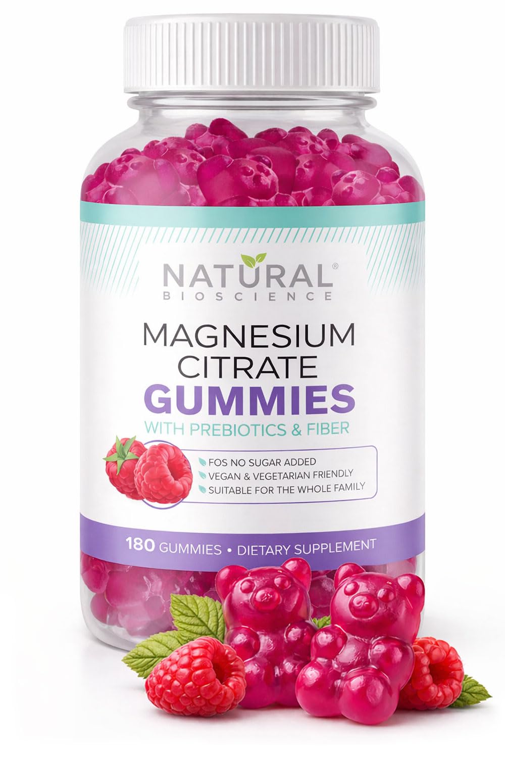 Natural BioScience Sugar Free Magnesium Gummies bottle with 100 mg supports calm mood and sleep.