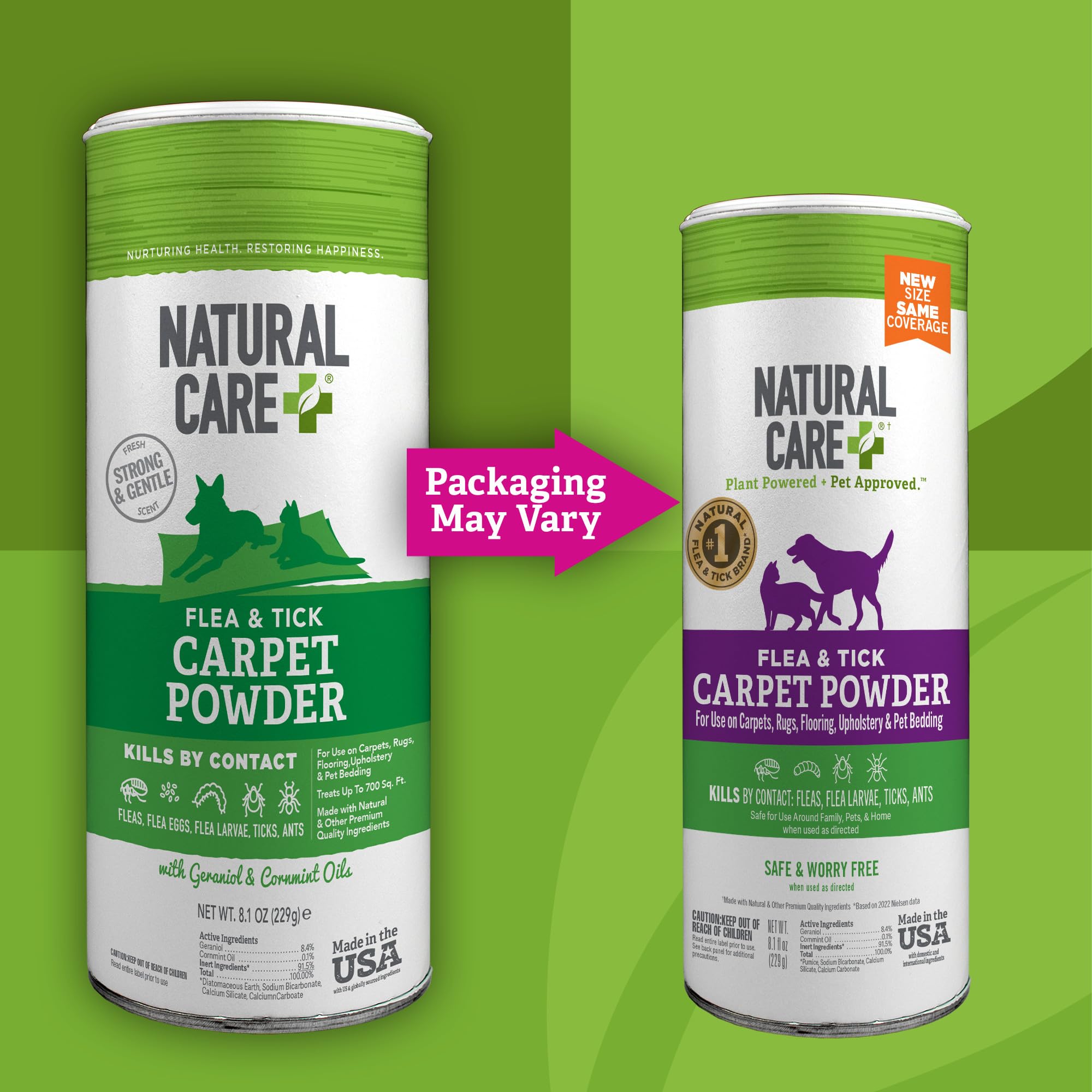 Natural Care powder being dusted onto carpet for pest control