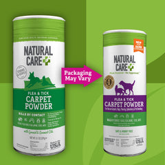 Natural Care powder being dusted onto carpet for pest control