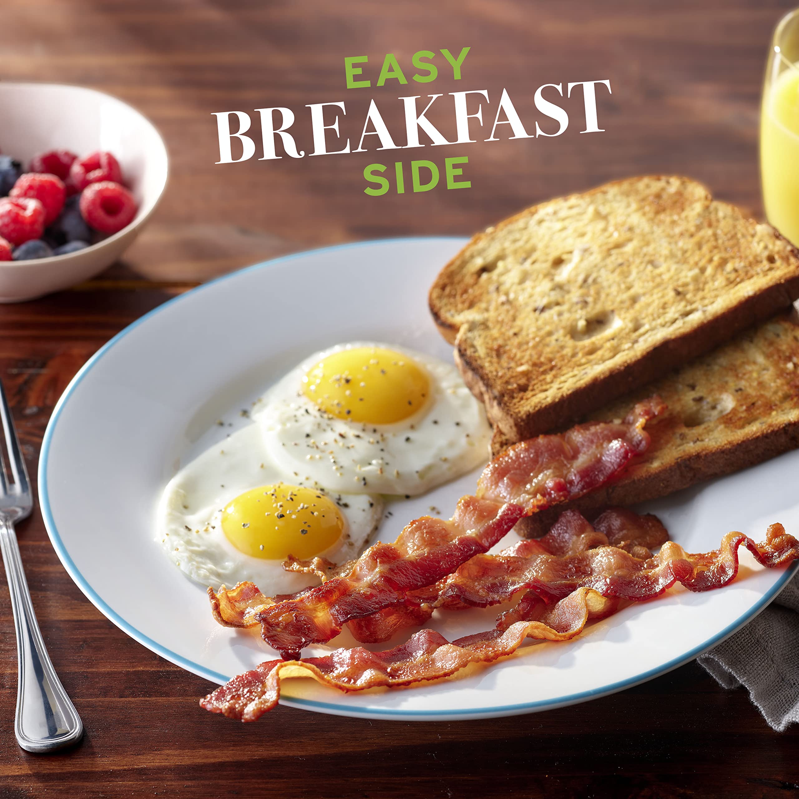 Natural Choice bacon breakfast plate ready with eggs.