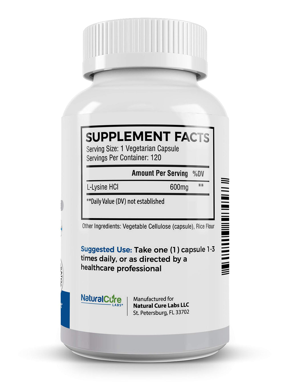 Natural Cure Labs lysine packaging shot on shelf