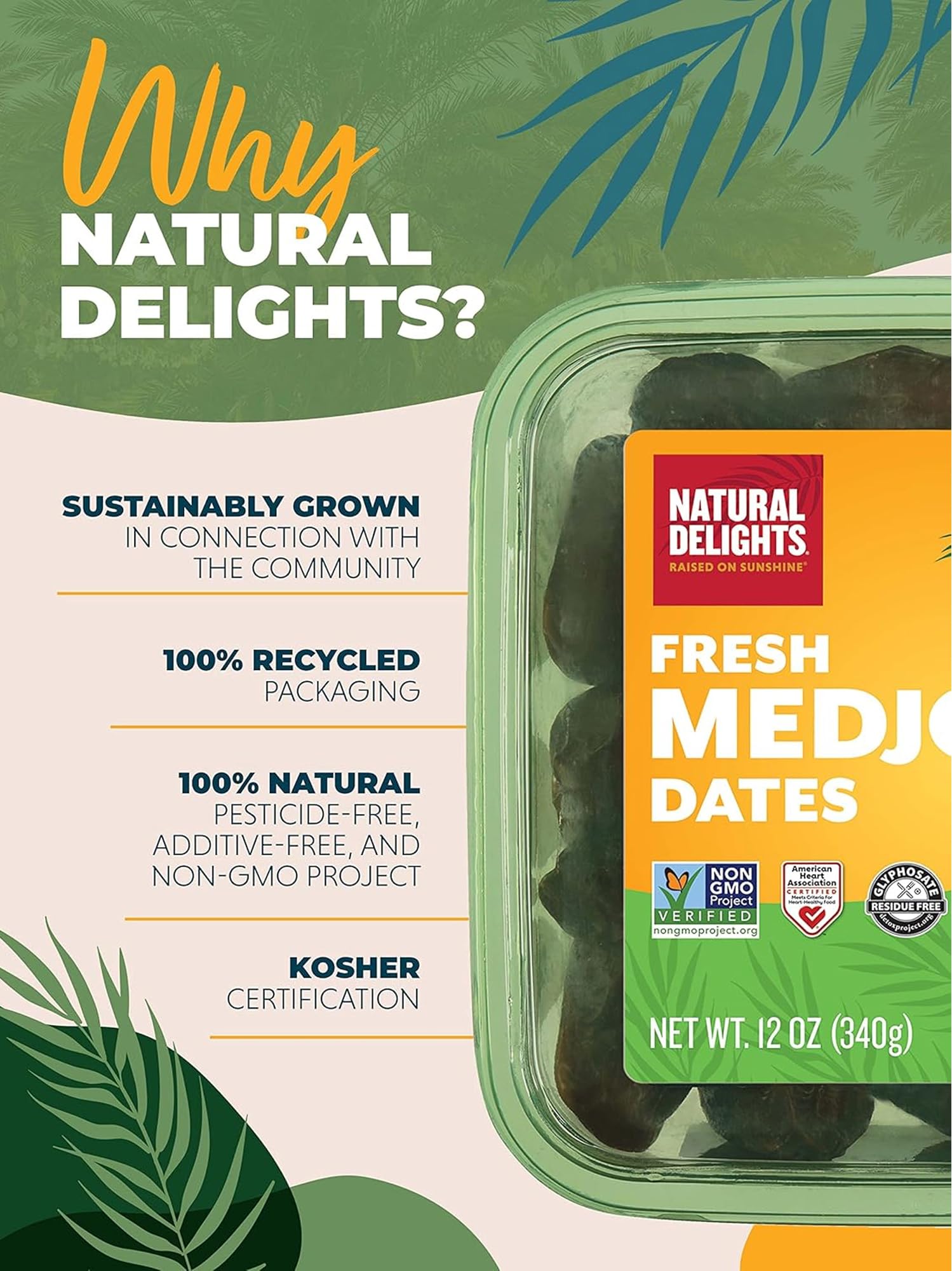 Natural Delights dates salad topper, adds texture and natural sweetness to greens.