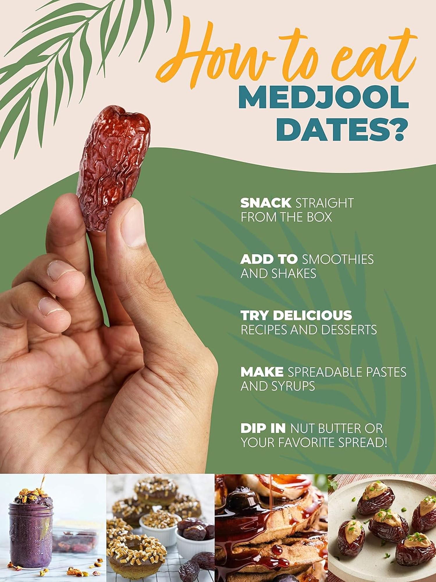 Natural Delights sunlit dates rows, naturally sweet energy for quick cravings.
