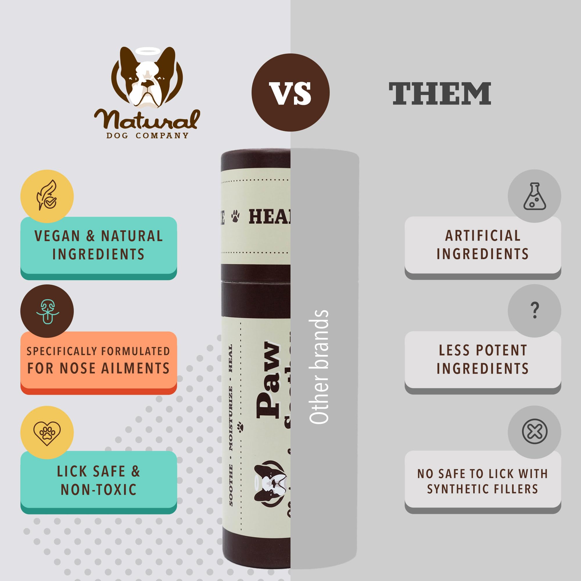 Natural Dog Company Paw Soother Balm packaging uses recycled materials.