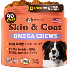 Natural Dog Company skin & coat supplement bottle supports healthy skin and a shiny coat.