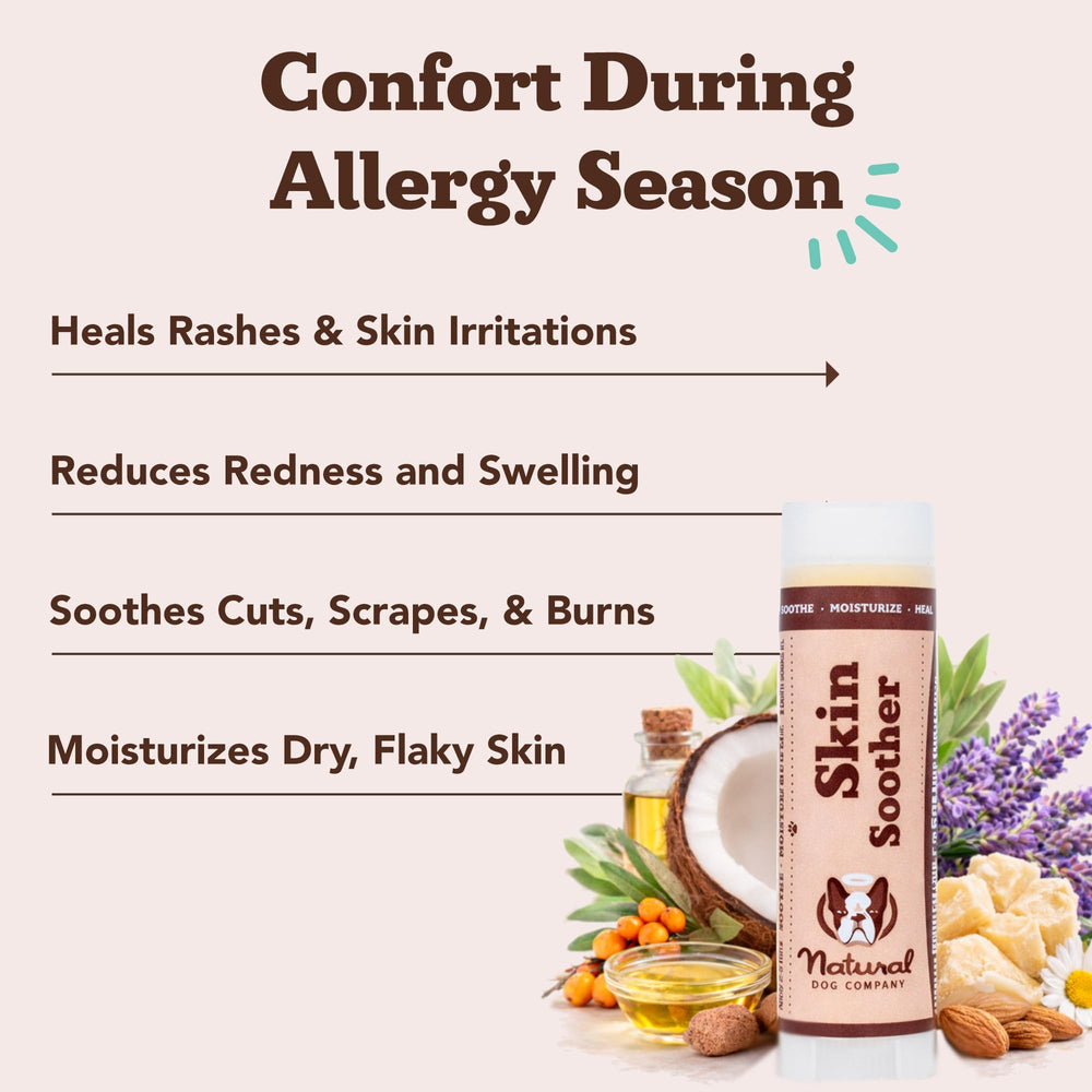 Natural Dog Company Skin Soother ingredients chamomile and cocoa butter nourish irritated skin.