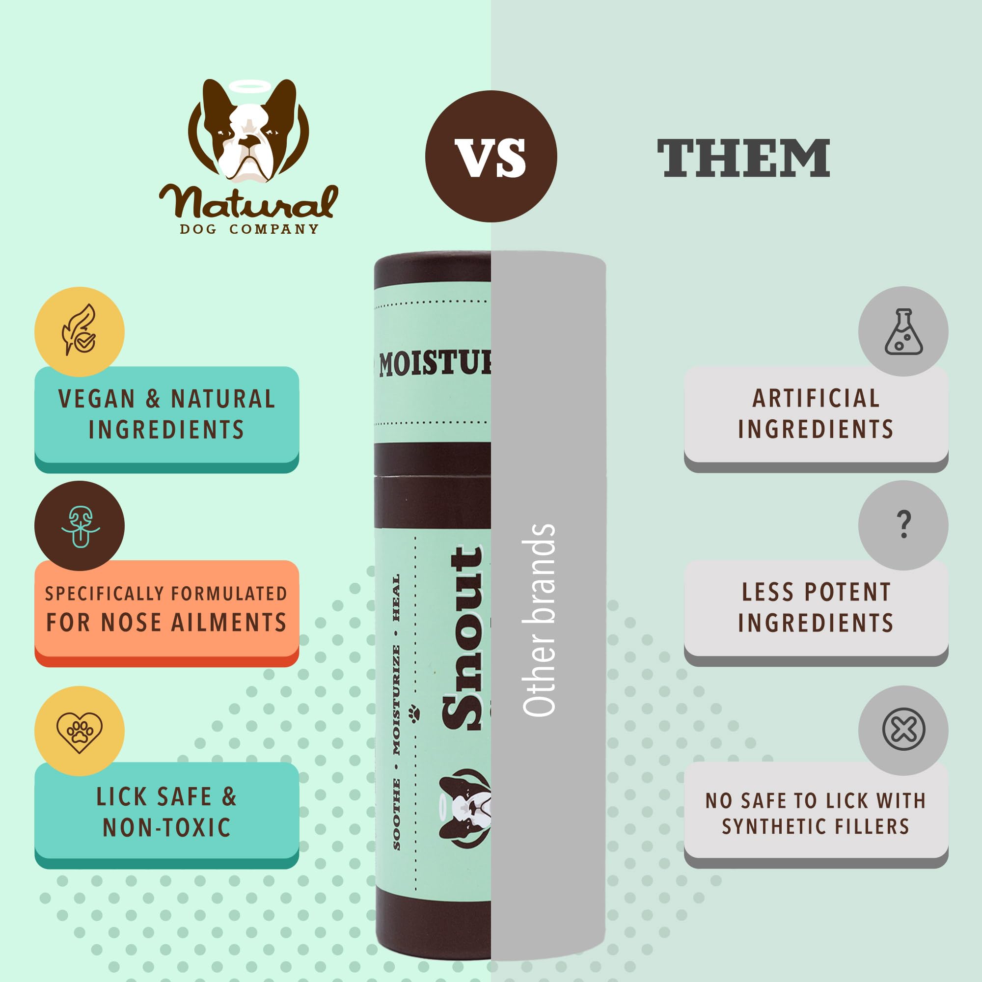 Key ingredients Vitamin E and Chamomile in Snout Soother Balm.