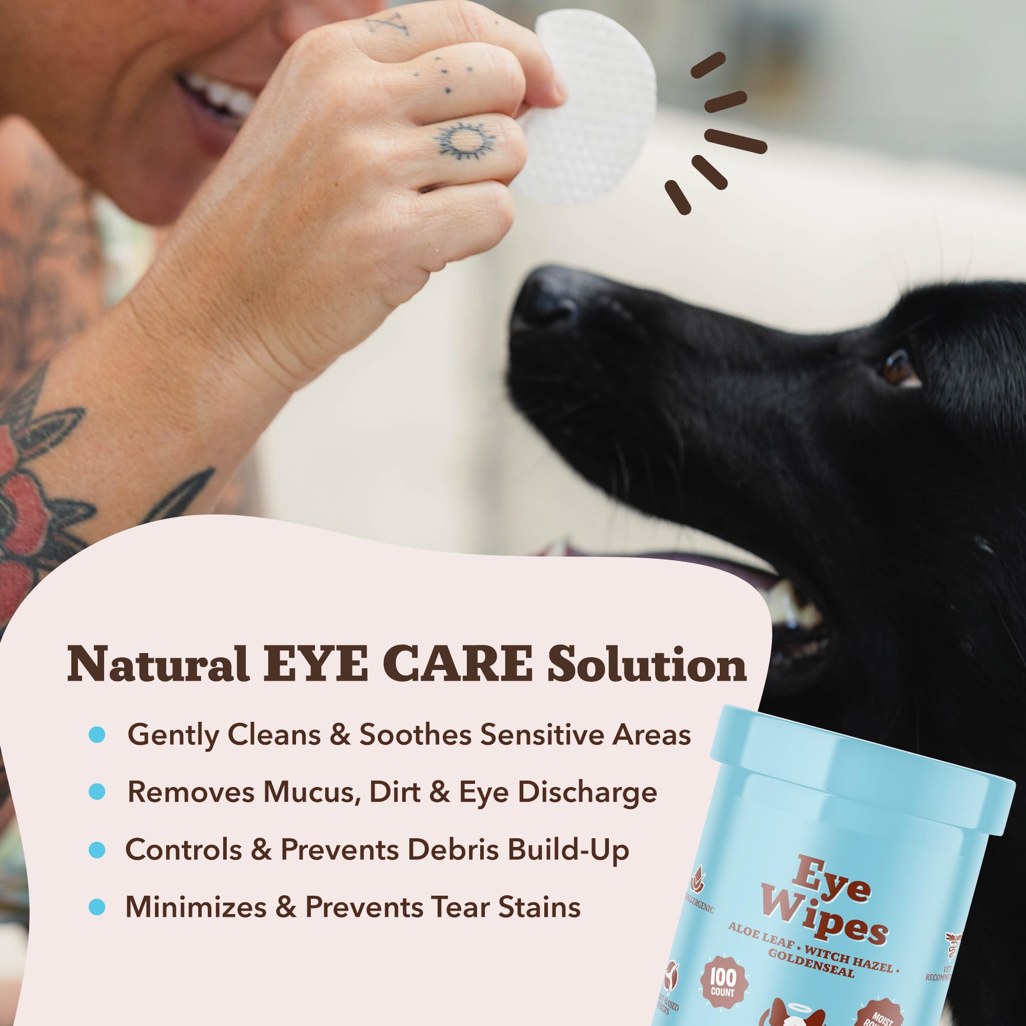 Natural Dog Eye Wipes eco-friendly materials and packaging.