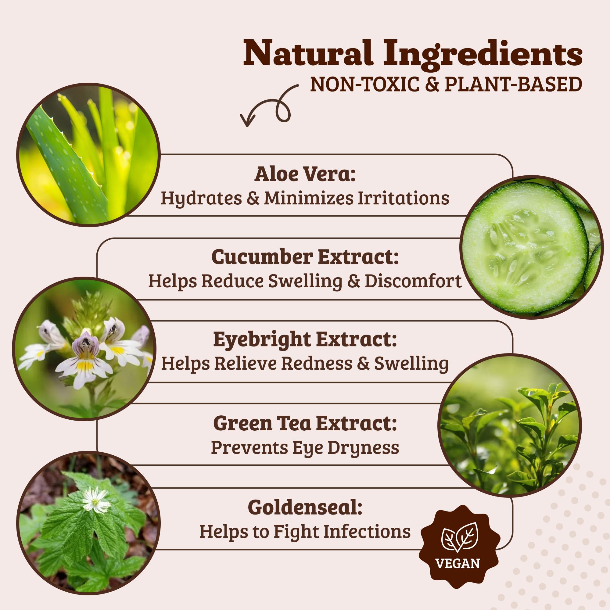 Natural Dog Eye Wipes packaging highlights vegan, hypoallergenic formula.