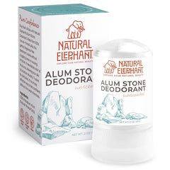 Natural Elephant alum stone deodorant stick 60g, compact and travel-ready.
