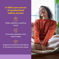Natural Factors Affron capsules close-up highlighting pure saffron extract for daily relaxation.