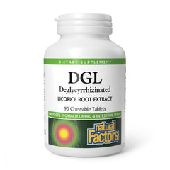 Natural Factors DGL chewables front-pack for on-the-go digestive support.