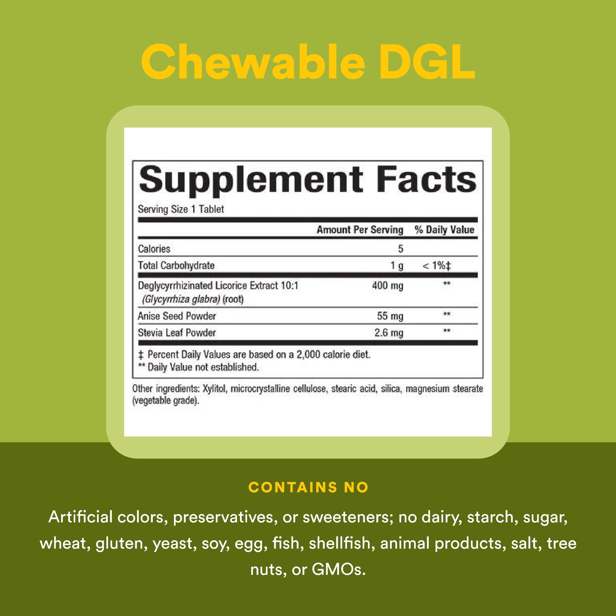 Natural Factors DGL gluten-free and non-GMO icons on packaging.