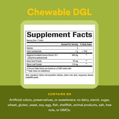 Natural Factors DGL gluten-free and non-GMO icons on packaging.