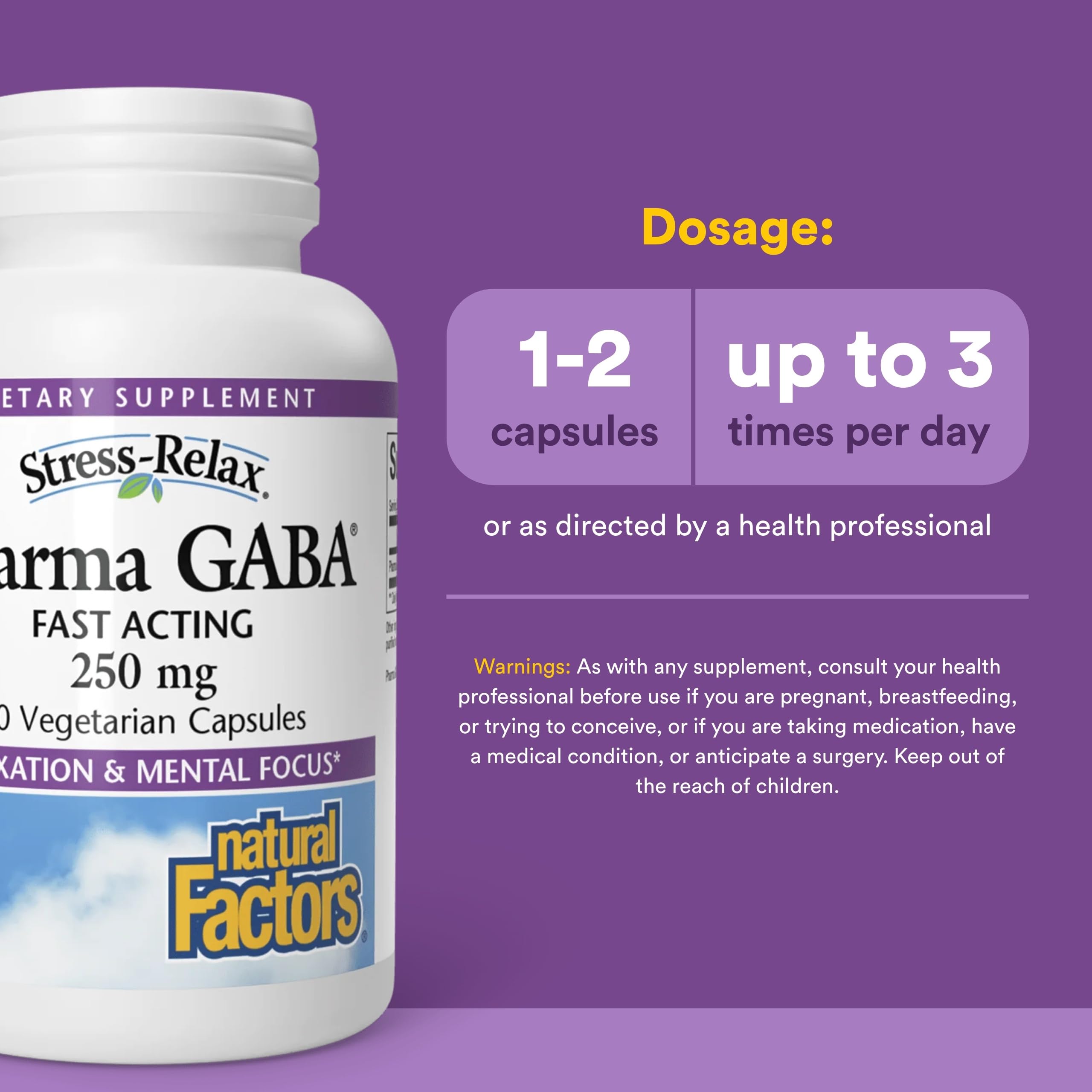 Natural Factors Pharma GABA packaging box highlighting easy daily relaxation