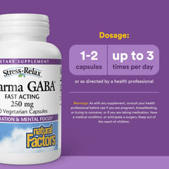 Natural Factors Pharma GABA packaging box highlighting easy daily relaxation
