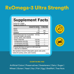Natural Factors RxOmega-3 Ultra Strength softgels close-up with EPA and DHA focus