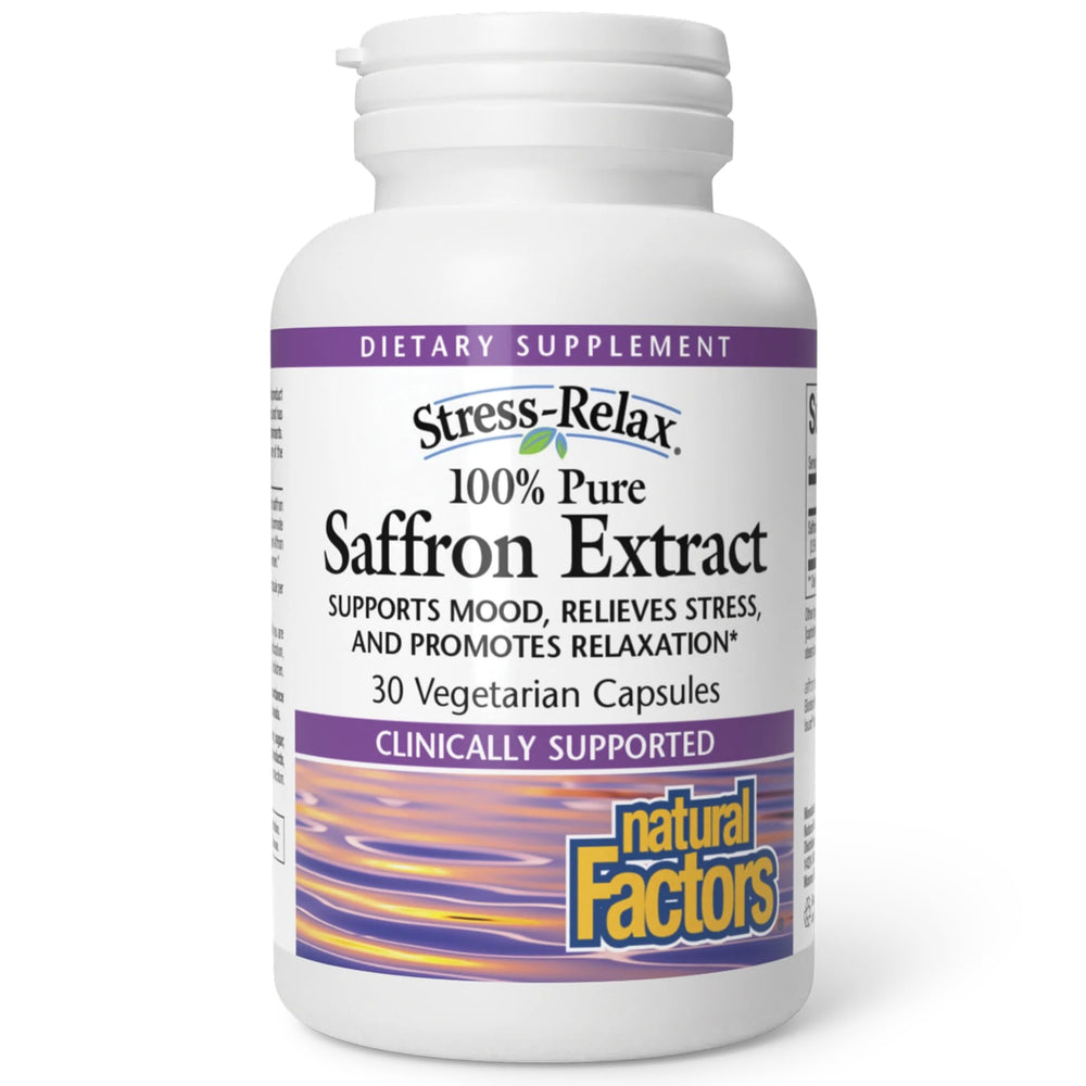 Natural Factors saffron extract bottle promotes calming evenings and potential restful sleep.