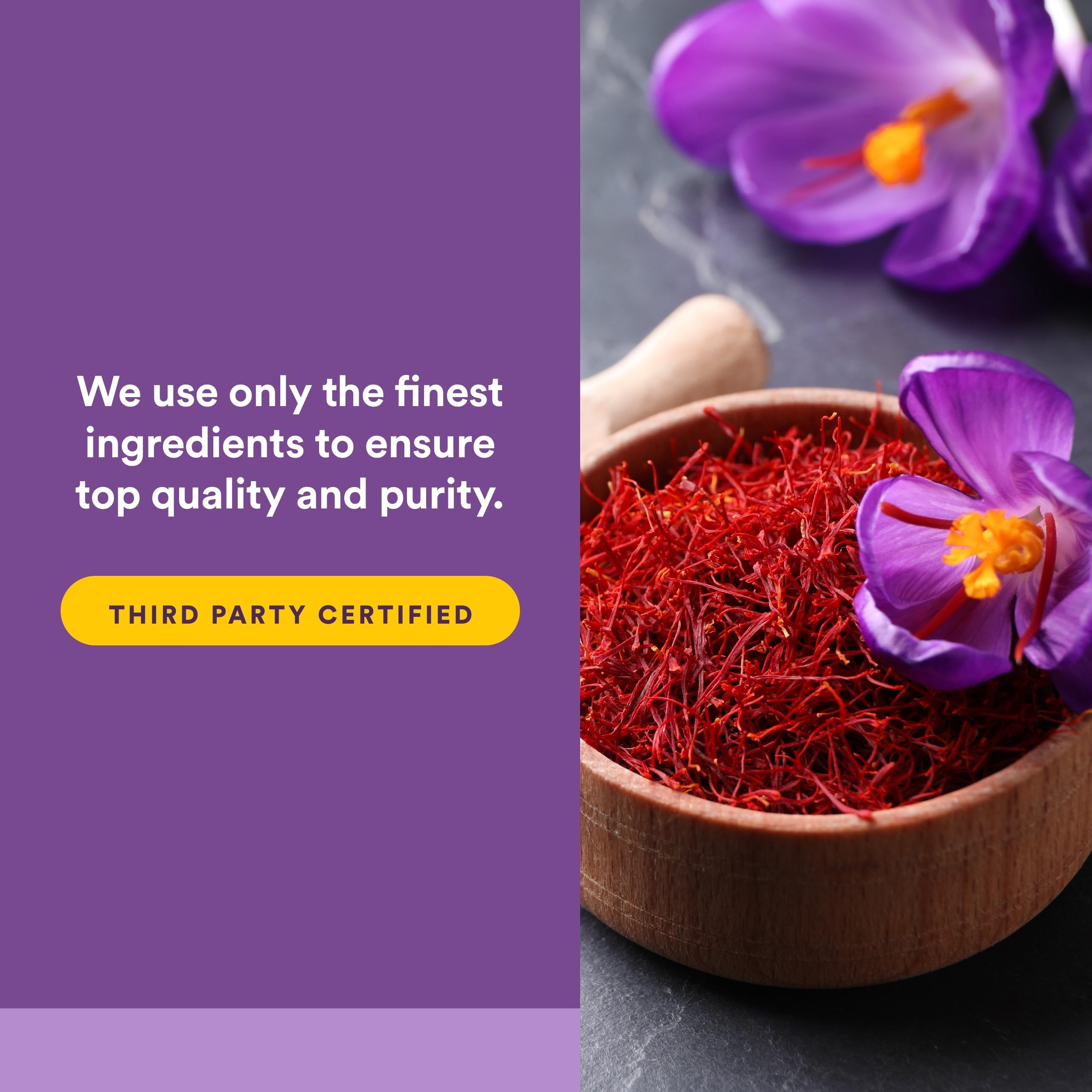 Natural Factors saffron extract label close-up with allergen-free icons.