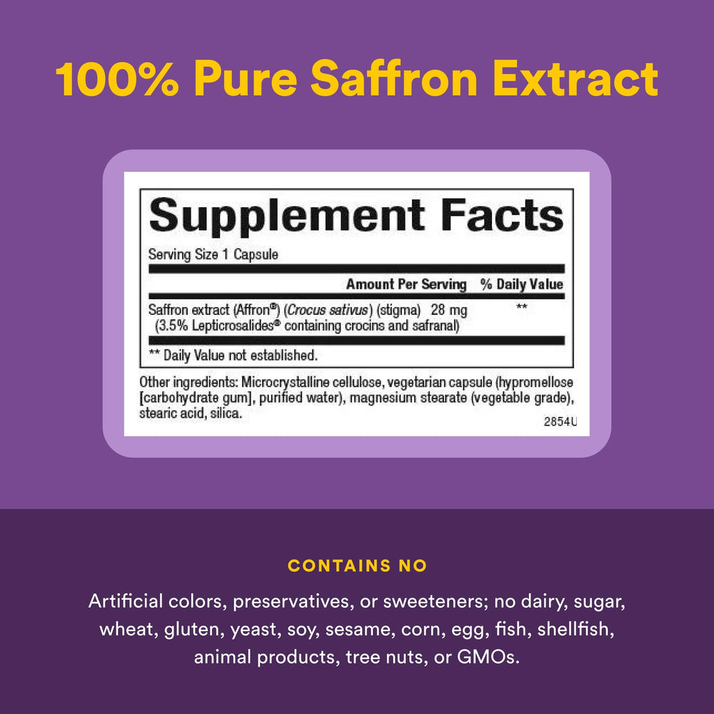 Natural Factors saffron extract packaging front view on a clean shelf.