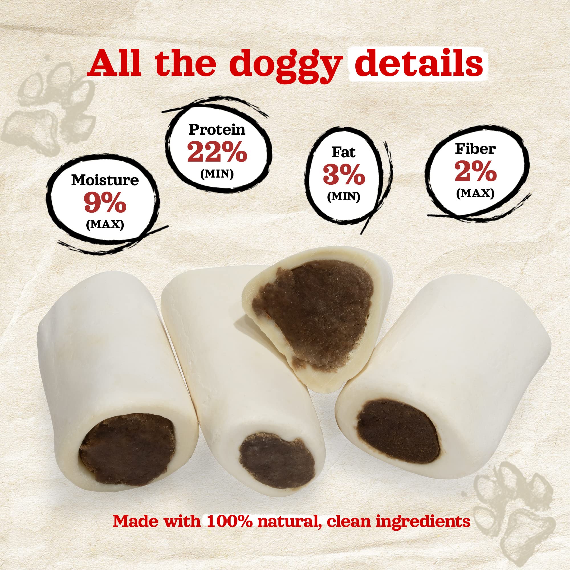 Natural Farm calcium-protein source bone chews support healthy bones and muscles.
