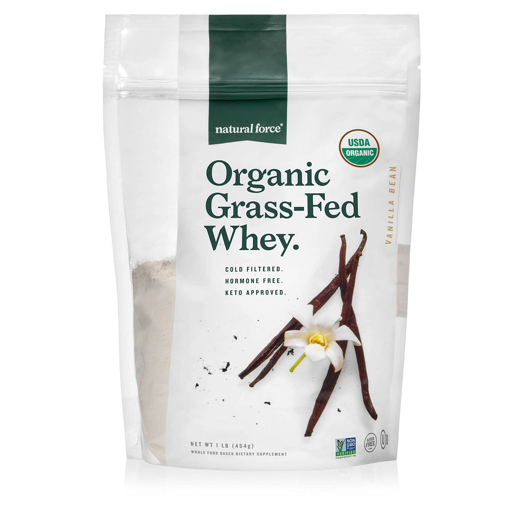 Natural Force Grass Fed Whey scoop for a protein-packed shake.