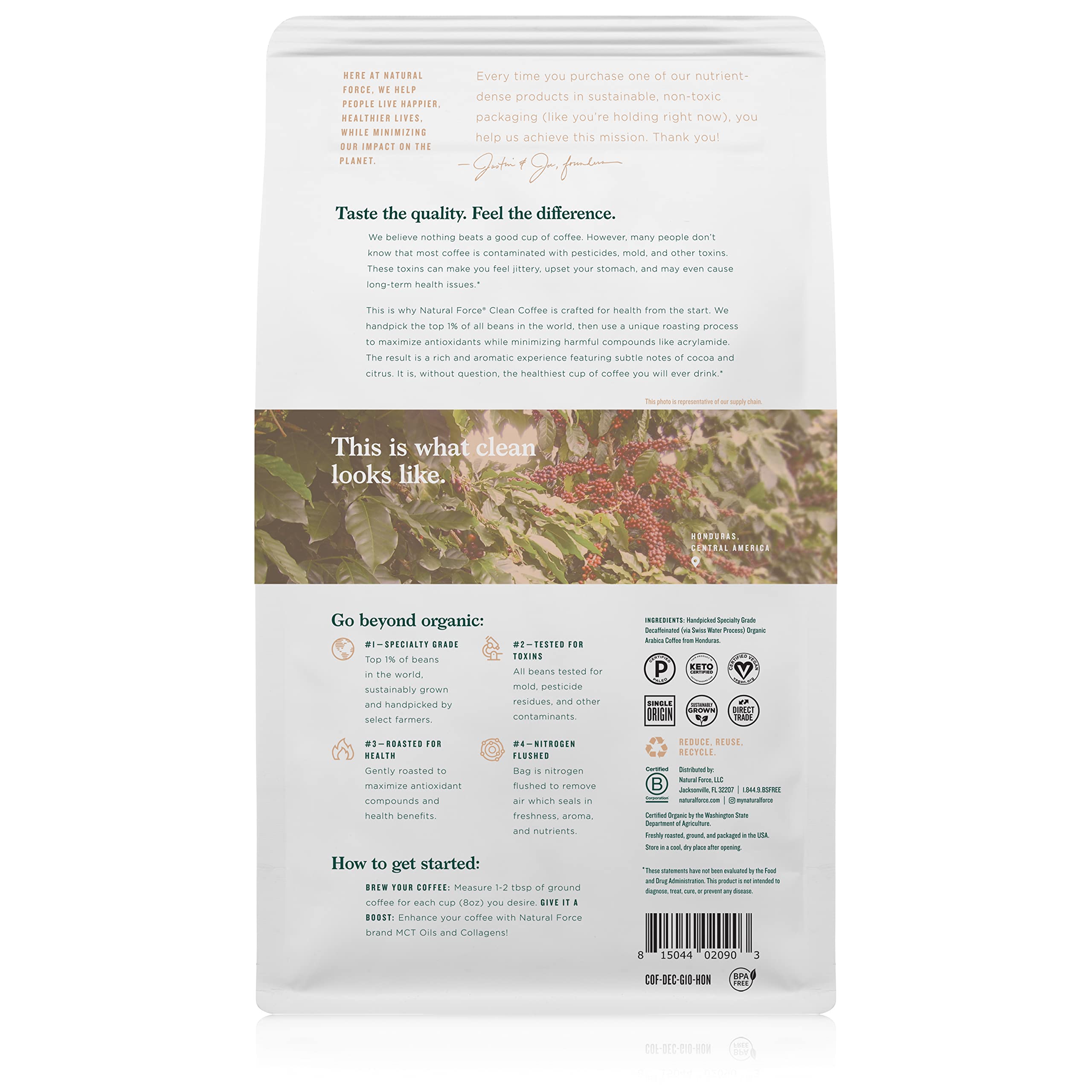 Natural Force Ground Medium Roast 10oz bag—rich aroma and low acidity.
