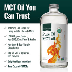 Natural Force Organic C8 MCT oil label detail highlighting organic certification.