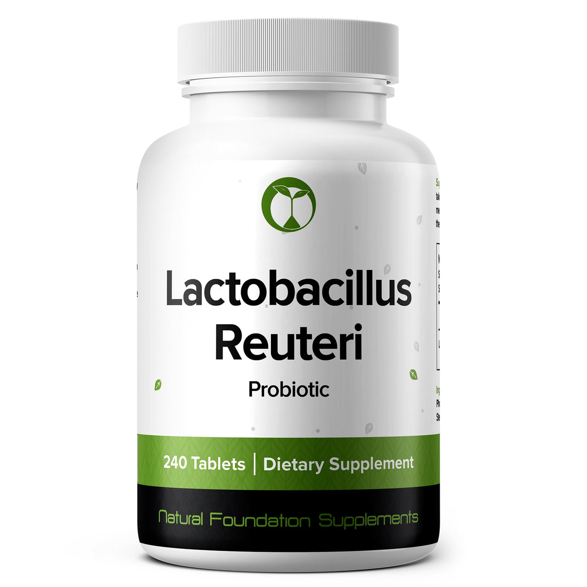 Natural Foundation Supplements Lactobacillus Reuteri bottle front, showcasing daily probiotic support for gut balance.
