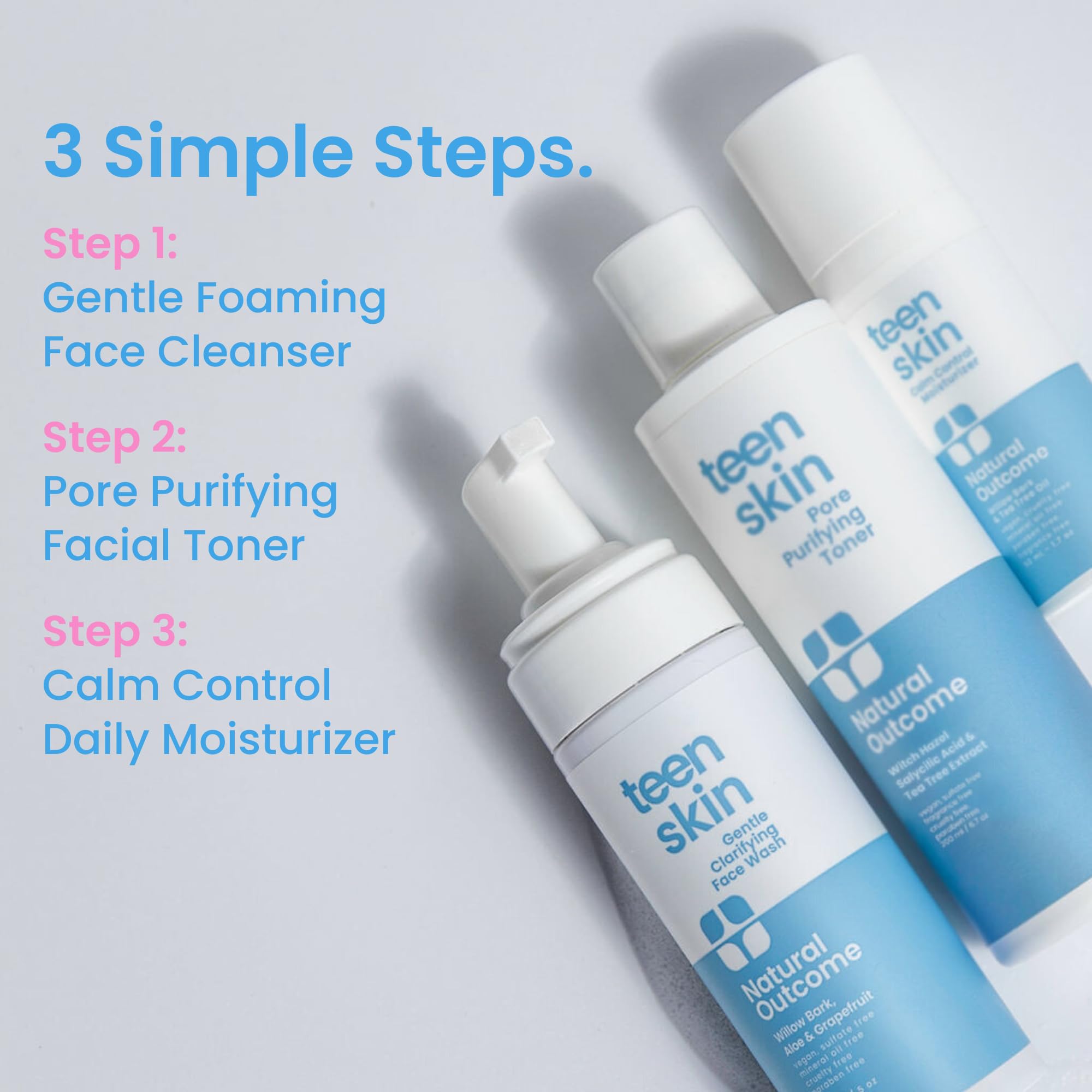 Natural Outcome Teen Skin Moisturizer packaging emphasizes US-made, cruelty-free quality