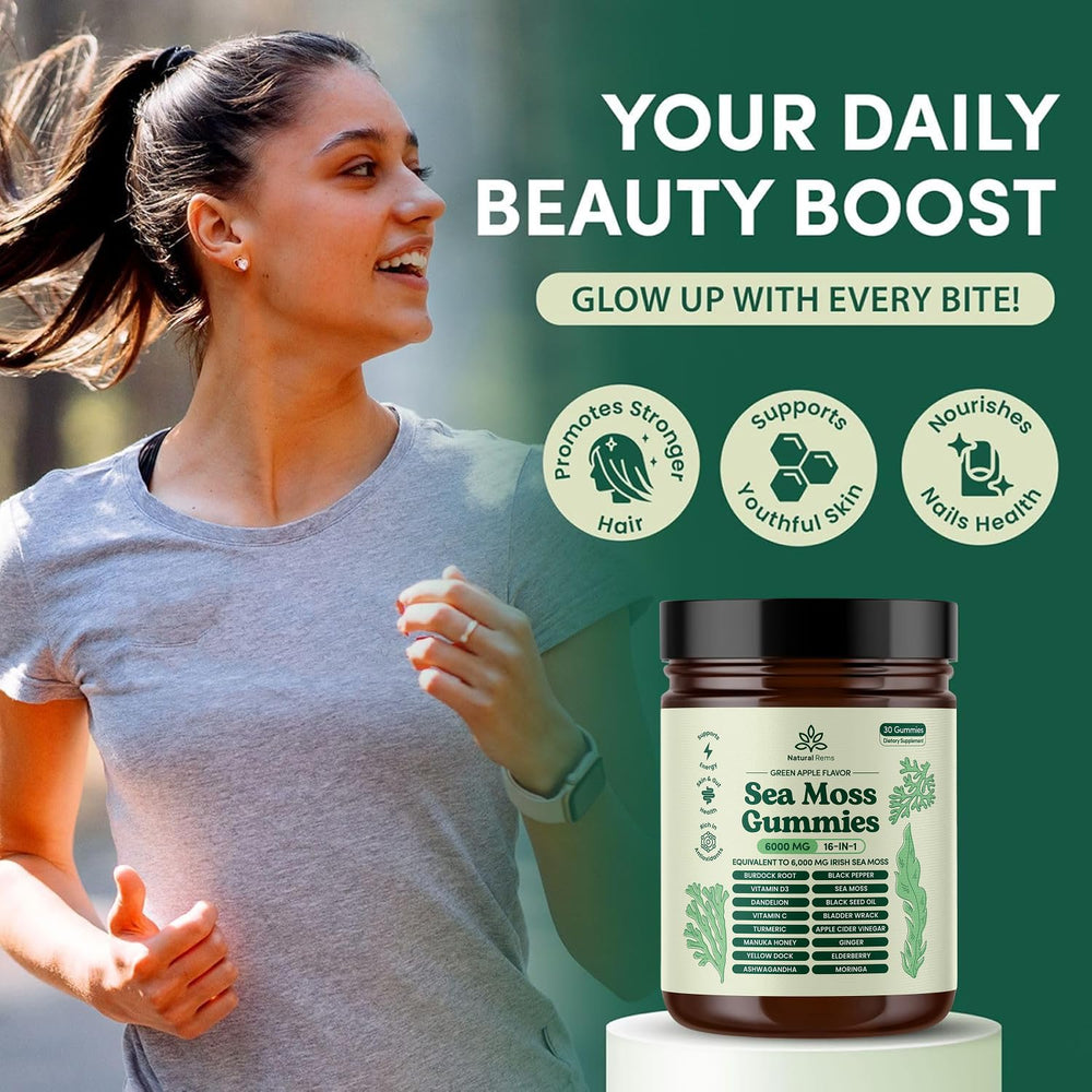 Daily serving of Natural Rems sea moss gummies for digestion and vitality
