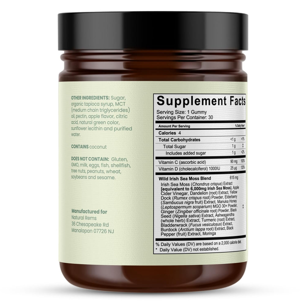 Eco-friendly packaging of Natural Rems Sea Moss Gummies for travel