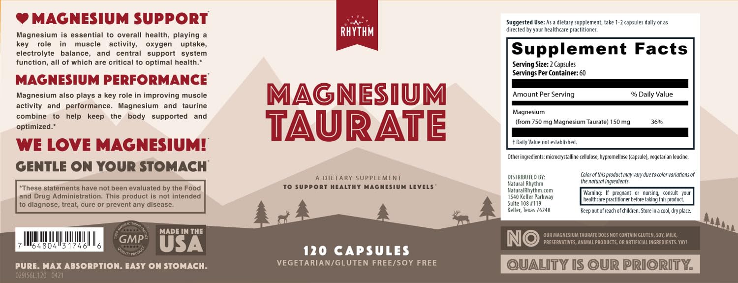 Natural Rhythm Magnesium Taurate made-in-USA seal reinforces trusted manufacturing.