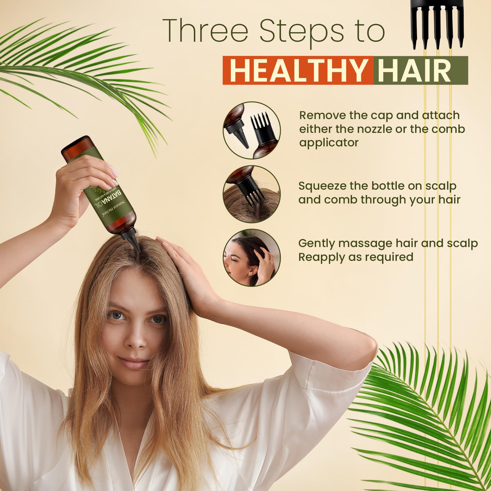 Leave-in styling with Batana Oil for frizz control and shine.