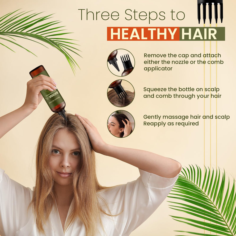 Leave-in styling with Batana Oil for frizz control and shine.