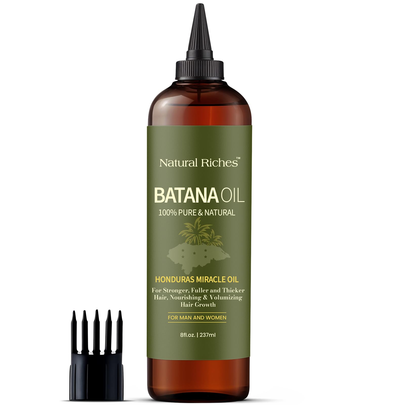 Non-GMO and no parabens label on Natural Riches Batana Oil.