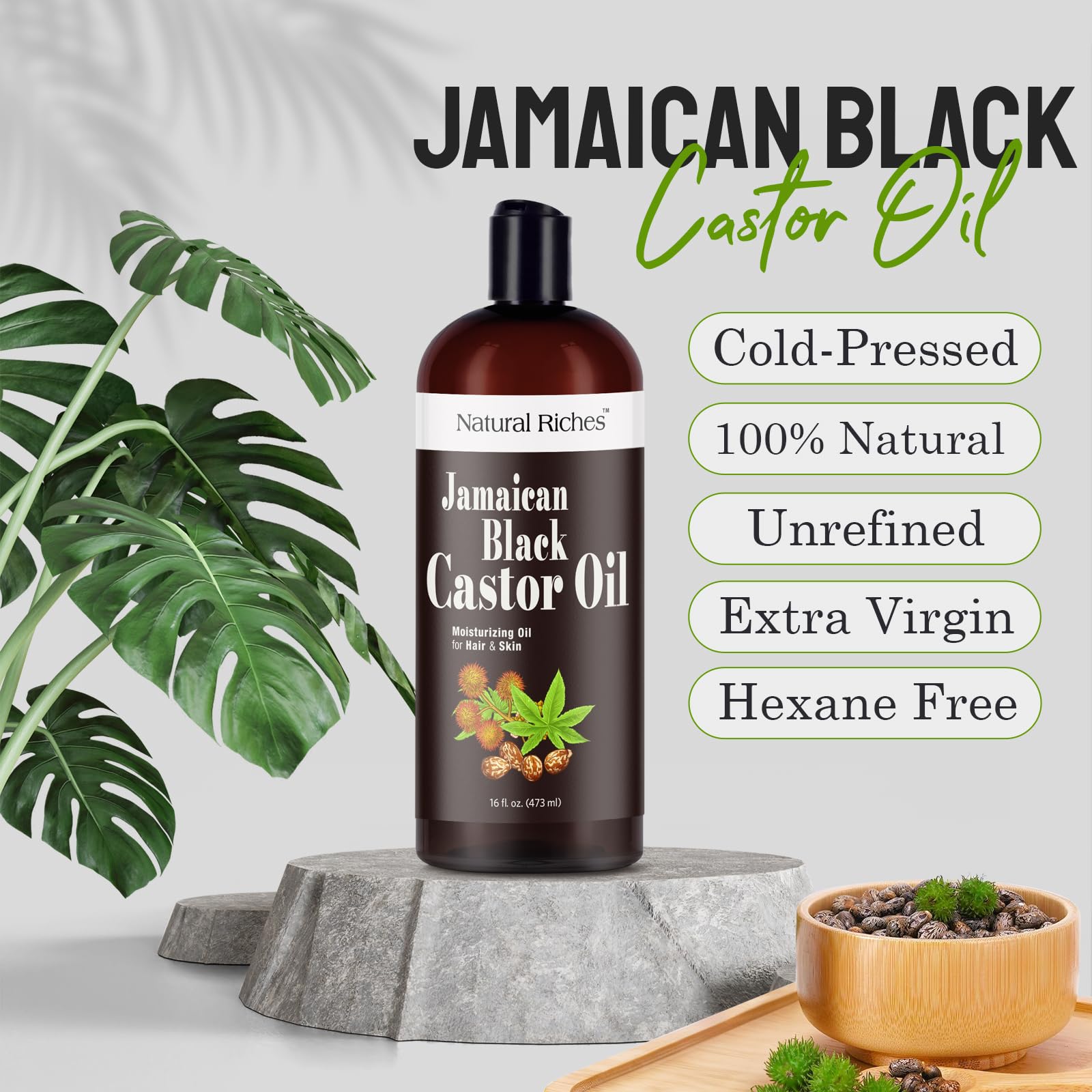 Natural Riches Jamaican Black Castor Oil artisanal farmers origin label highlight