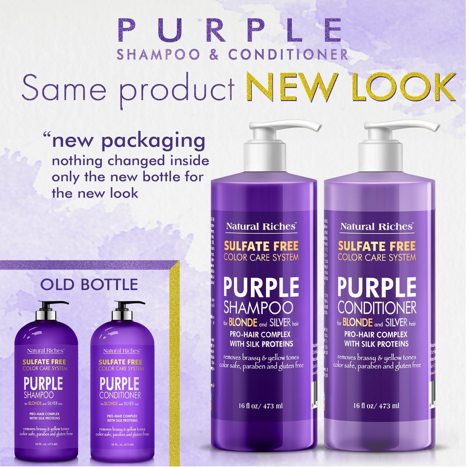 Natural Riches Purple Conditioner application spotlights nourishing care for dry strands.