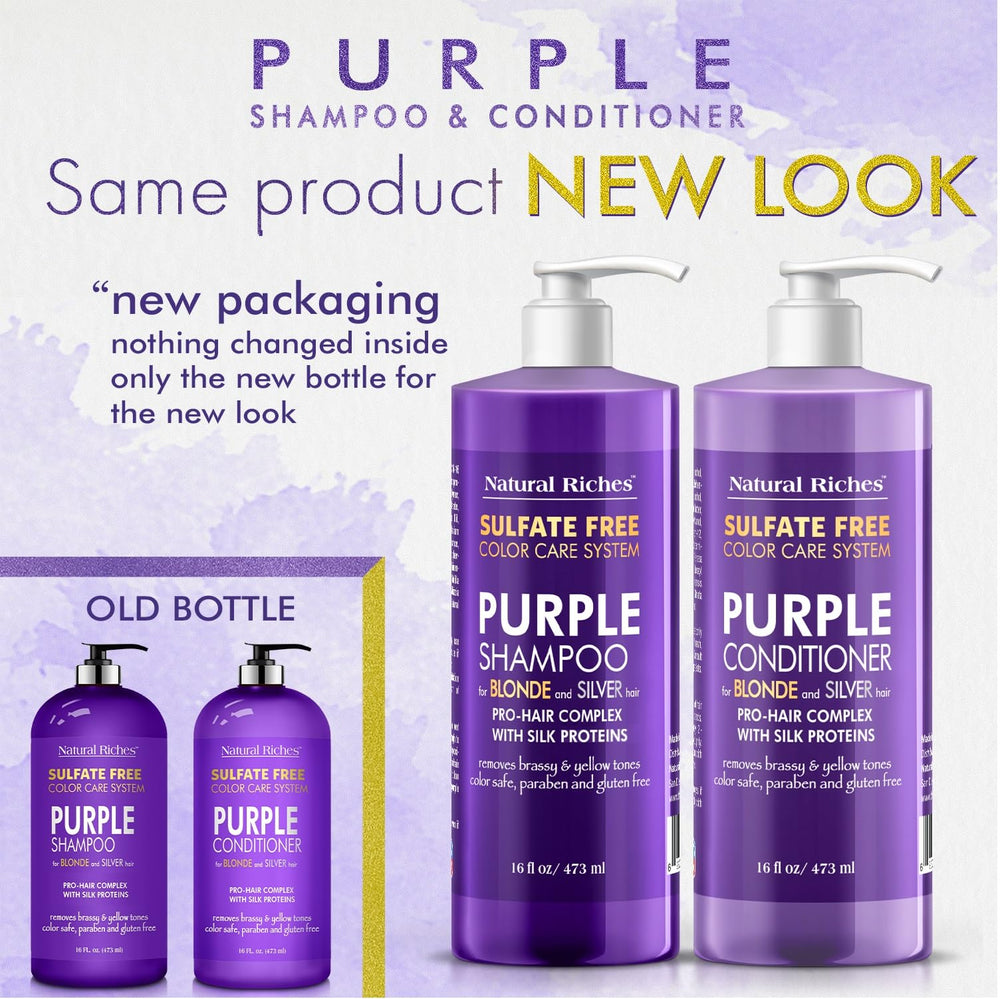 Natural Riches Purple Conditioner application spotlights nourishing care for dry strands.