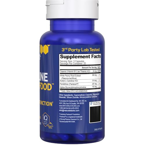 Natural Stacks Acetylcholine Brain Food bottle beside morning desk setup for routine