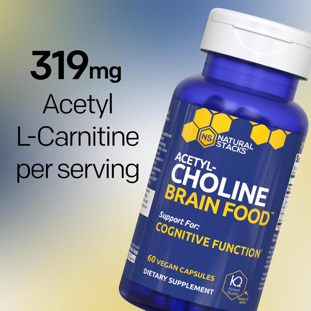 Natural Stacks Acetylcholine Brain Food label communicates transparency and testing