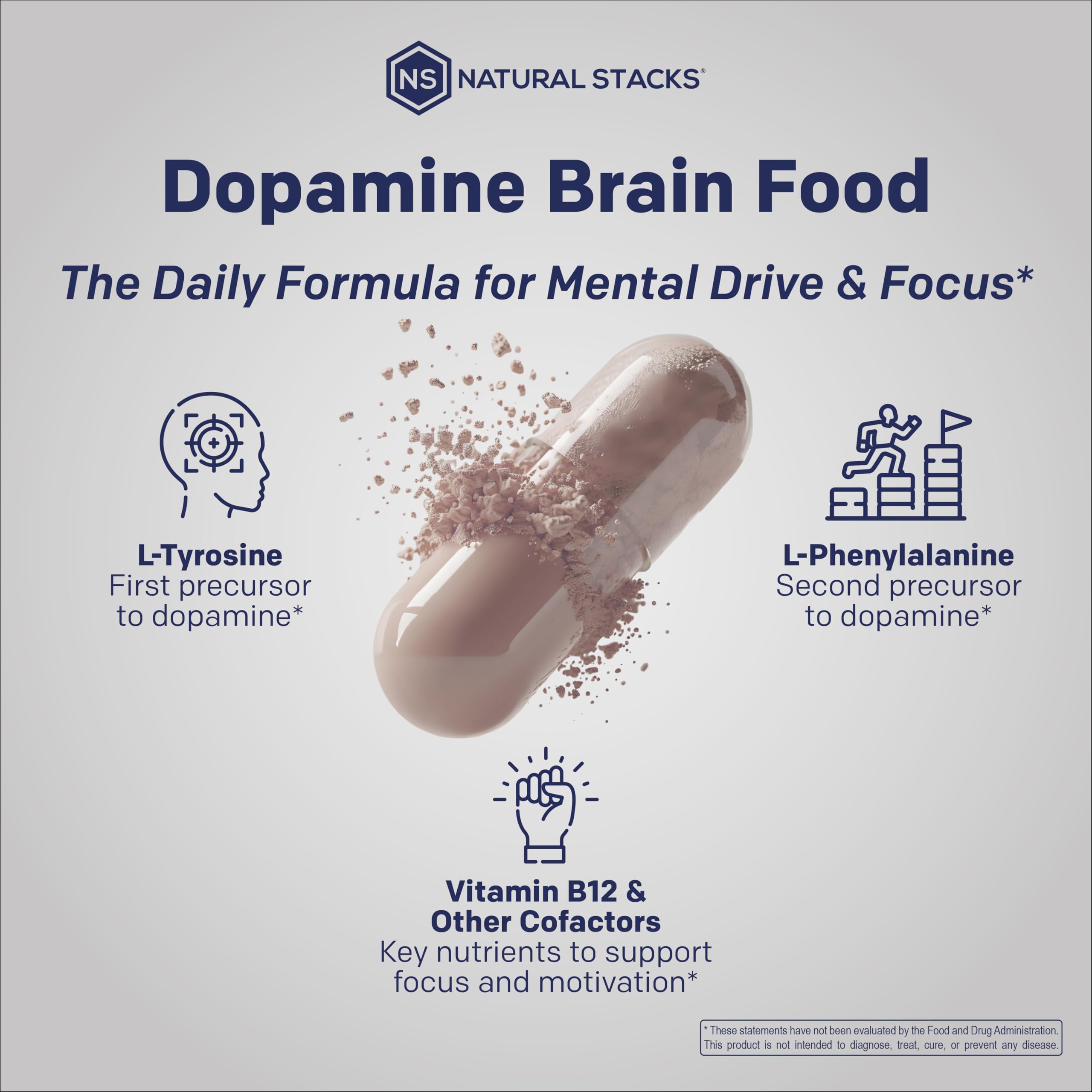 NATURAL STACKS Dopamine serving image shows measured dose for cognitive support